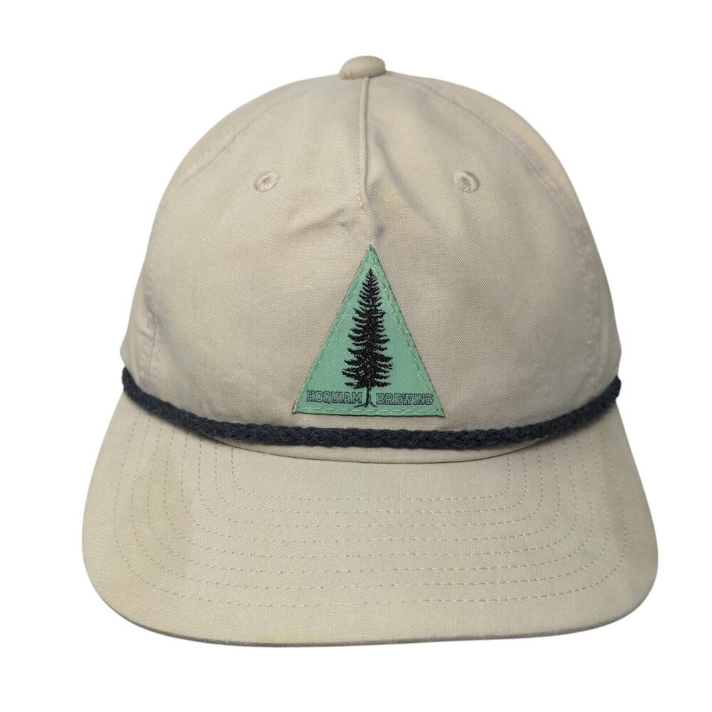 Pine Tree Snapback Hat Tan One Size Adjustable Breathable 6 Panel Rope Emblem